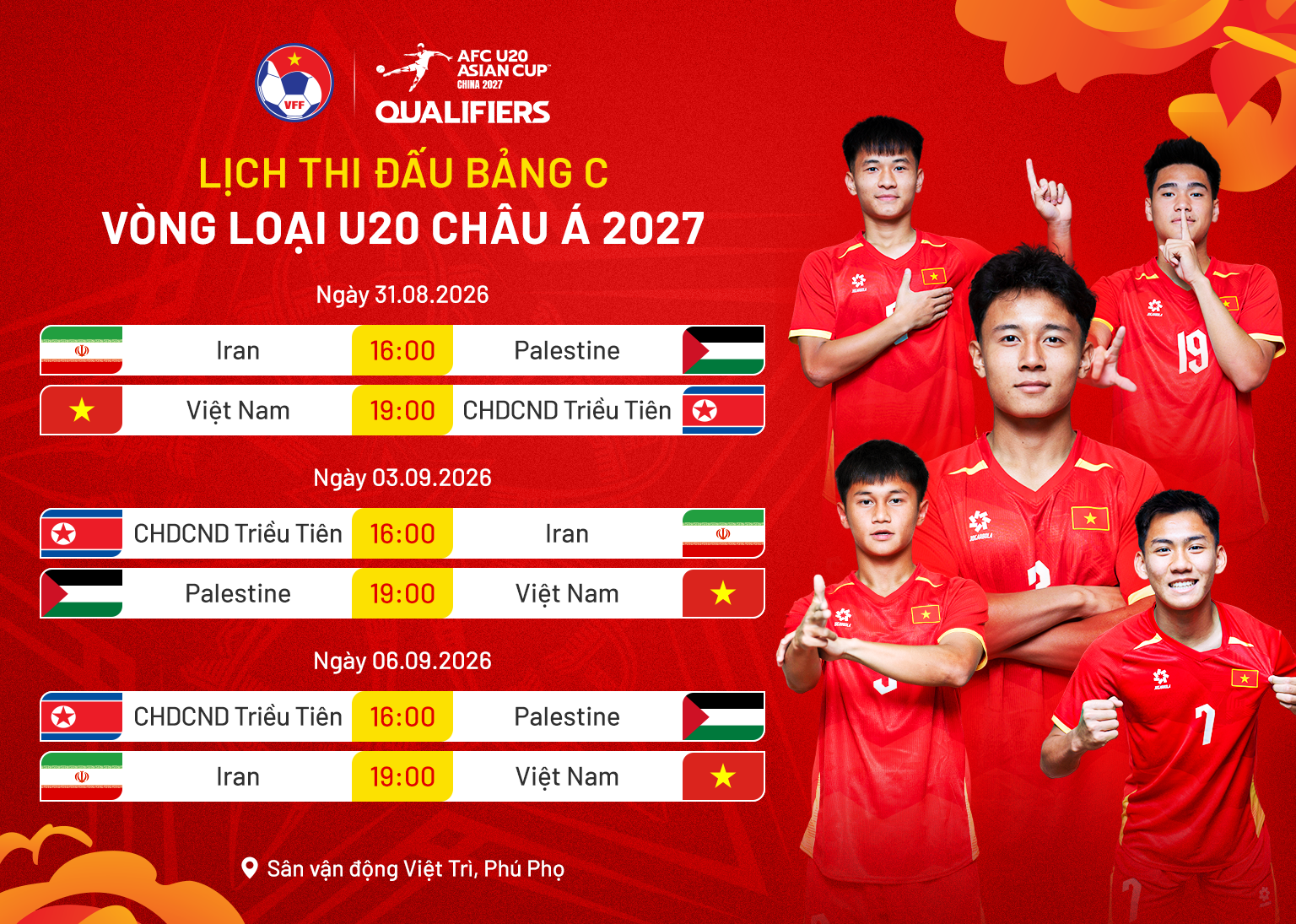 Lịch thi đấu U20 Việt Nam tại vòng loại châu Á 2027

